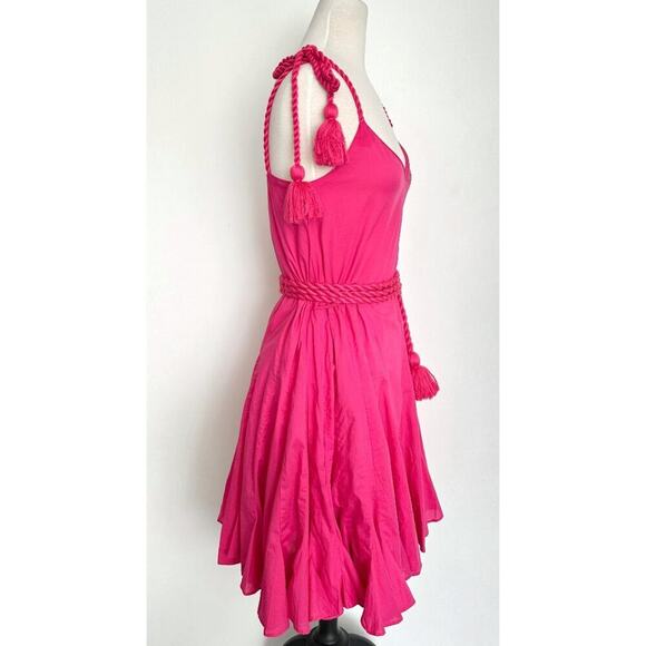 Rhode Casey Dress Hot Pink Tassel Strap Silk Blend Flared Small S - Picture 5 of 6